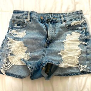 distressed blue jean shorts